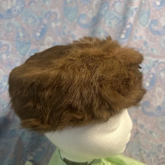 David& David Brown Fur Pillbox, Hat With Bows, Vintage Women's - Picture 2 of 10